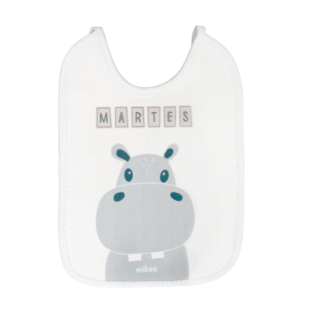 1003015 - Pack x 7 baberos chicos con tira, sublimados "Caritas Animales".
