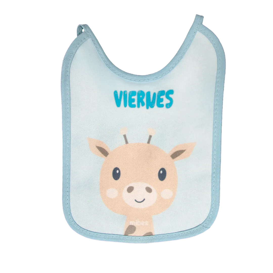 1003015 - Pack x 7 baberos chicos con tira, sublimados "Caritas Animales".
