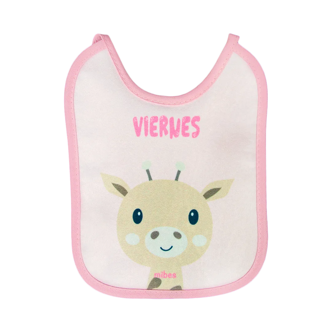 1003015 - Pack x 7 baberos chicos con tira, sublimados "Caritas Animales".
