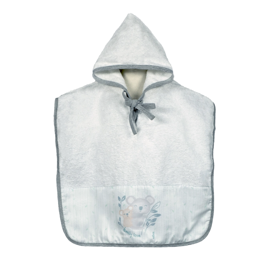 1007673 - Ponchito toalla blanca con guarda sublimada "Koala Family".
