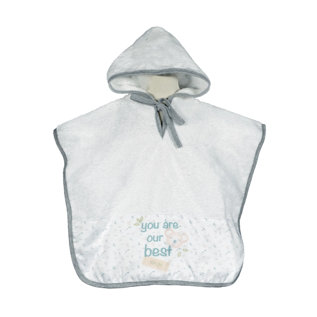 1007673 - Ponchito toalla blanca con guarda sublimada "Koala Family".
